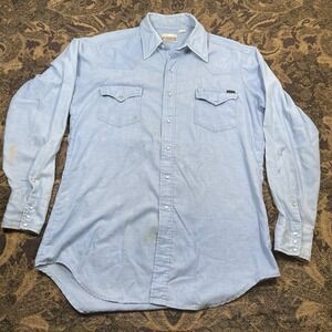 Vtg 70s Sears Western Wear Denim Shirt Mens Size 16-16.5 Pearl Snap Tall Large
